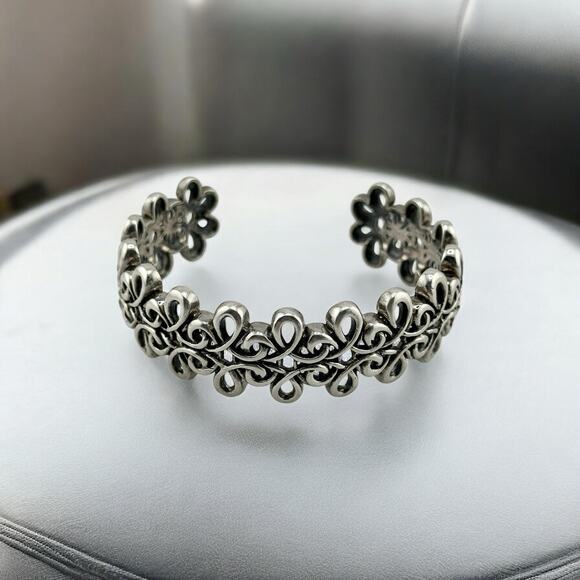 Vintage BARSE Silver Cuff Bracelet Floral Weave Design 44 grams 925 - Picture 1 of 10